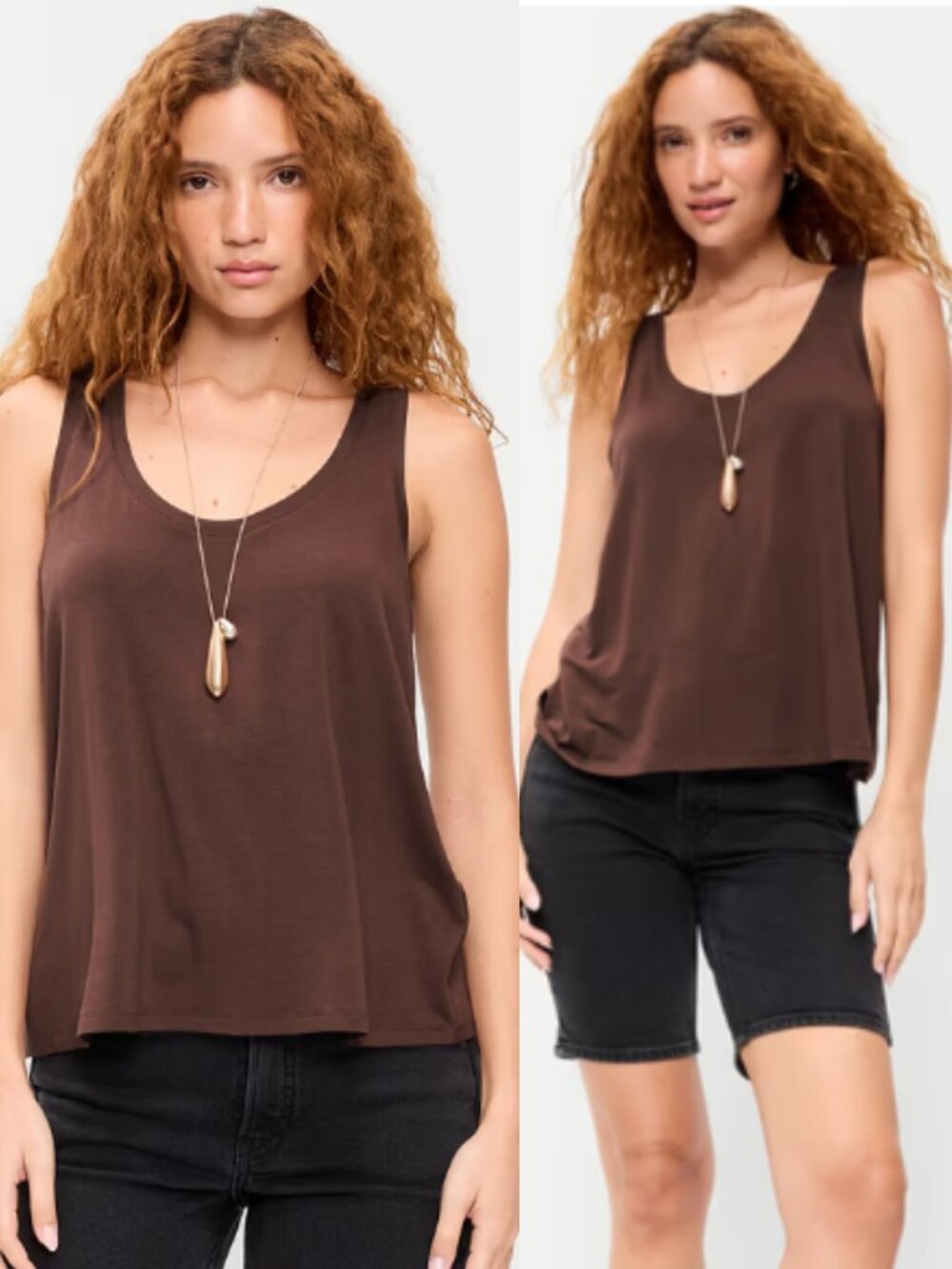 Zara Dark Brown Satin Scoop Neck Tank Top